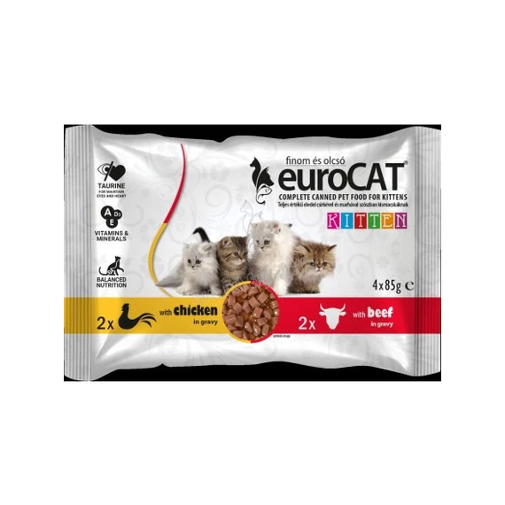 Euro Cat pouch kölyök macskáknak 4x85g csirke-marha ízesítés