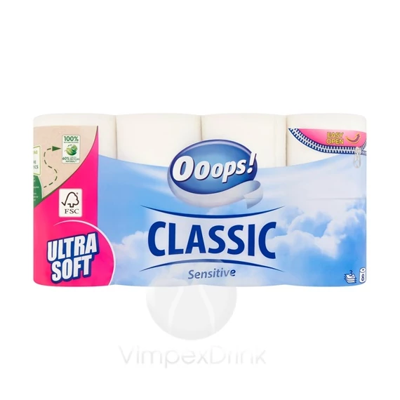 Ooops! Classic toalettpapír 3 rét, 8 tek Sensitive